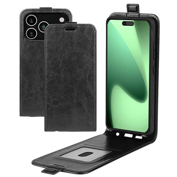 SKALO Vertical Flip PU-Læder Flip Cover til iPhone 18 Pro - Sort