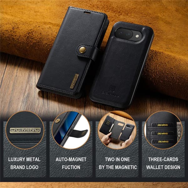 DG MING 2-i-1 Magnet Flip Cover til Google Pixel 10a - Sort
