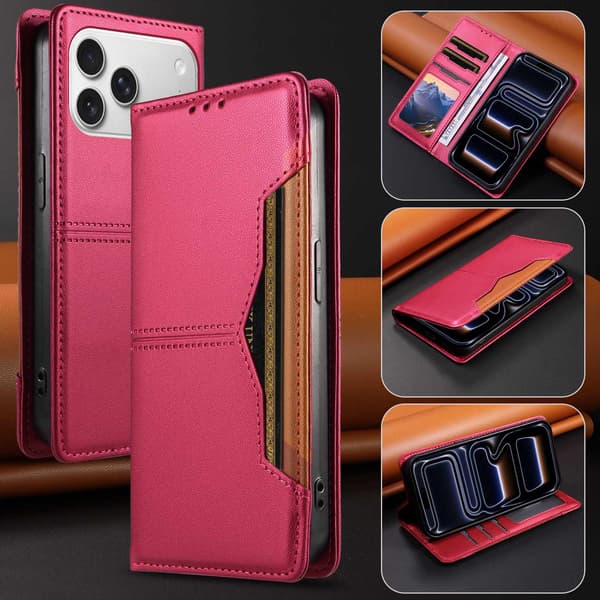 SKALO PU-Läder Plånboksfodral för iPhone 17 Pro Max - Cerise