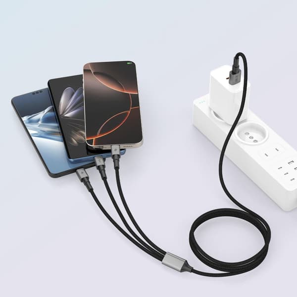 Tech-Protect UltraBoost DNA 3-i-1 ladekabel USB-C/Lightning/Micro-USB 1.2m 3A - Iron Grey