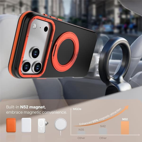 SKALO Hybrid 360° Ring Cover til iPhone 18 Pro - Sort-Orange