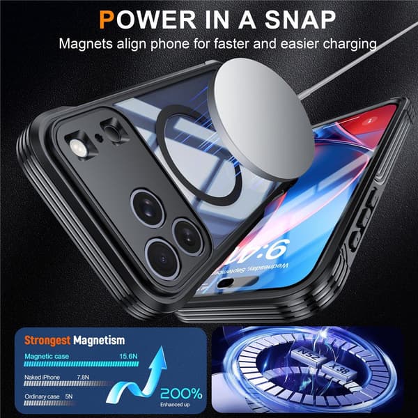 SKALO Shockproof Clear Hybrid+Skærmbeskyttelse Cover til iPhone 18 Pro Max - Sort