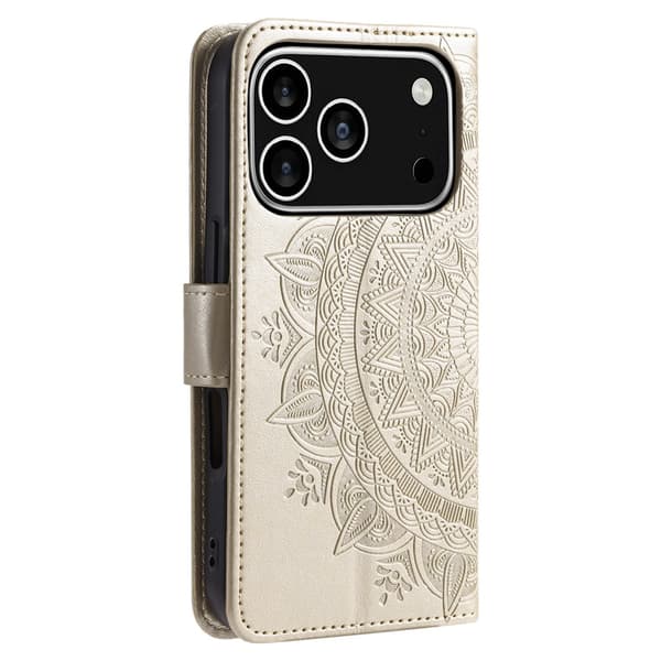 SKALO Mandala Flip Cover til iPhone 18 Pro - Guld