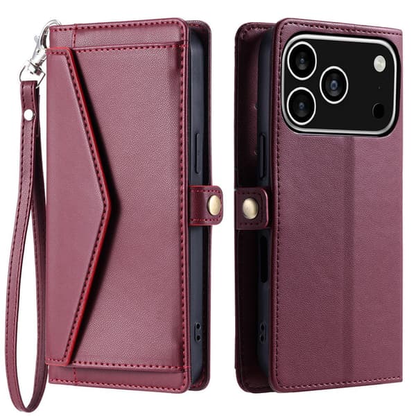SKALO PU-Läder Envelope Plånboksfodral för iPhone 18 Pro - Röd
