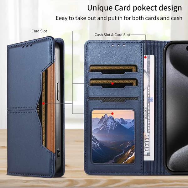 SKALO PU-Läder Plånboksfodral för iPhone 18 Pro Max - Blå