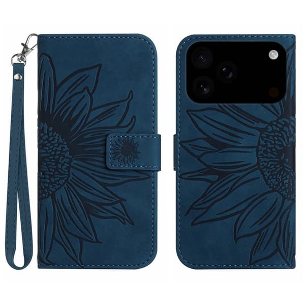 SKALO Embossed Flower Plånboksfodral för iPhone 18 Pro - Mörkblå