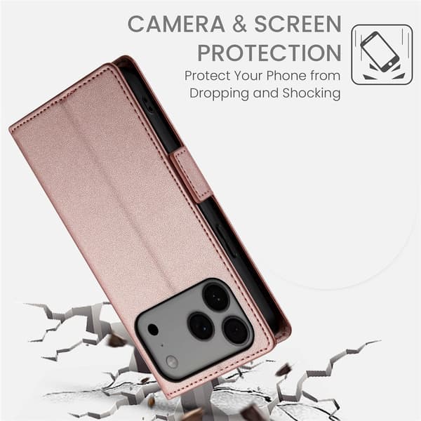 SKALO PU-Läder Plånboksfodral för iPhone 18 Pro Max - Roséguld