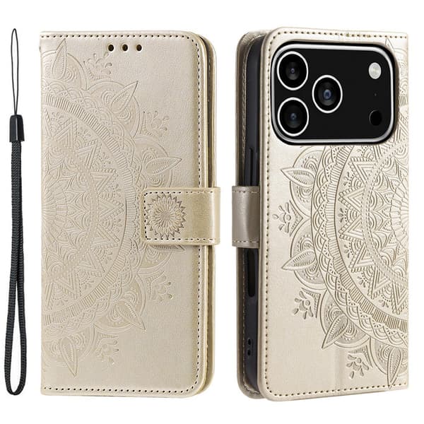SKALO Mandala Plånboksfodral för iPhone 18 Pro - Guld