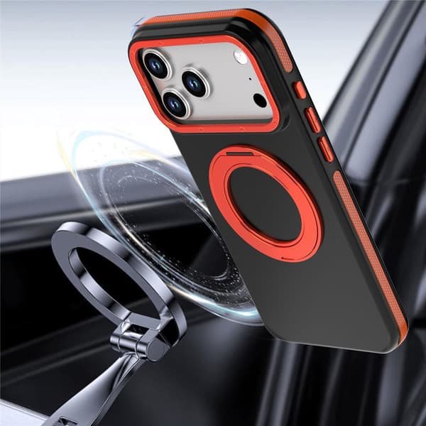 SKALO Hybrid 360° Ring Cover til iPhone 18 Pro Max - Sort-Orange