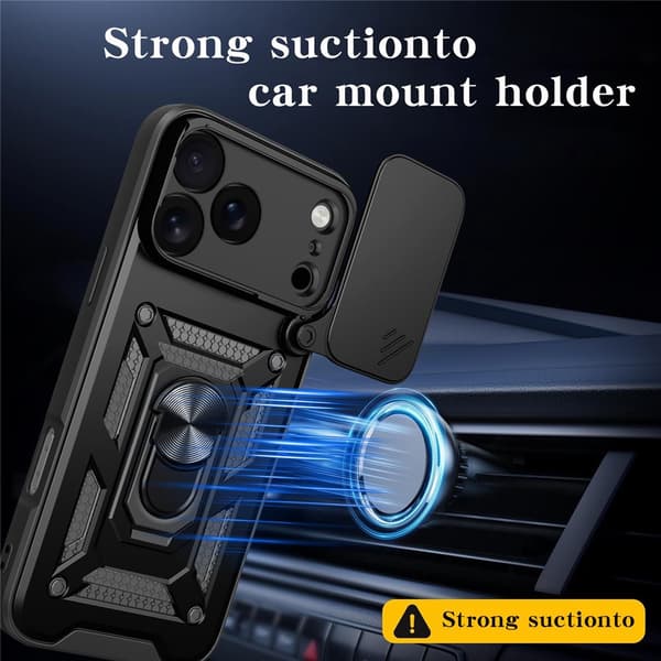 SKALO Armor Metallring Kameraslider Cover til iPhone 18 Pro Max - Sort