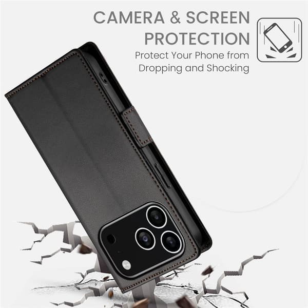 SKALO PU-Läder Plånboksfodral för iPhone 18 Pro - Svart