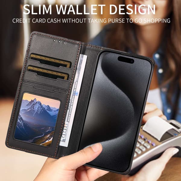SKALO PU-Læder Flip Cover til iPhone 18 Pro - Sort