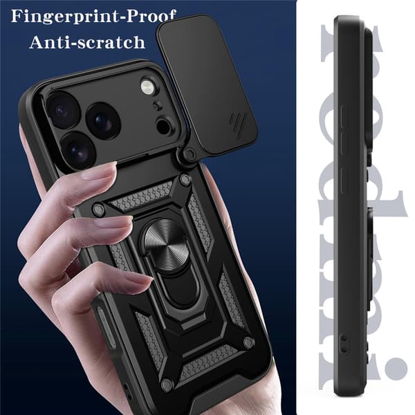 SKALO Armor Metallring Kameraslider Cover til iPhone 18 Pro Max - Sort