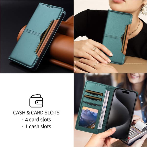SKALO PU-Læder Flip Cover til iPhone 18 Pro Max - Grøn