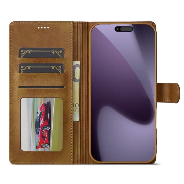 SKALO LC.IMEEKE Premium PU-læder Flip Cover til iPhone 18 Pro - Lys brun