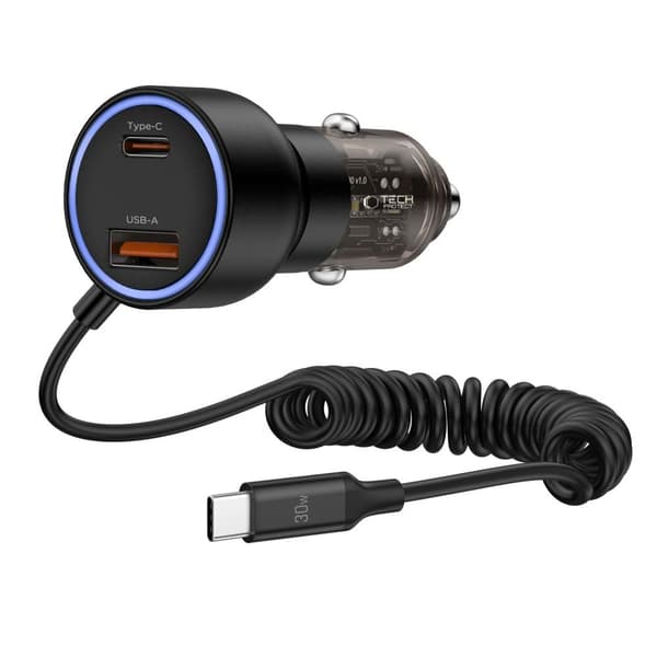 Tech-Protect CC05 billader 2-port 60W med USB-C-kabel - Sort