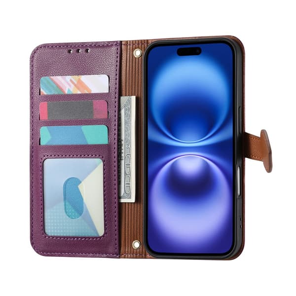 SKALO PU-Läder Lövdesign Plånboksfodral för iPhone 18 Pro Max - Lila