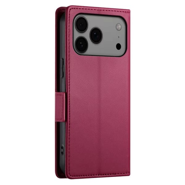 SKALO PU-Läder Plånboksfodral för iPhone 18 Pro Max - Vinröd