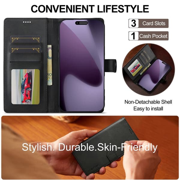 SKALO LC.IMEEKE Premium PU-læder Flip Cover til iPhone 18 Pro - Sort