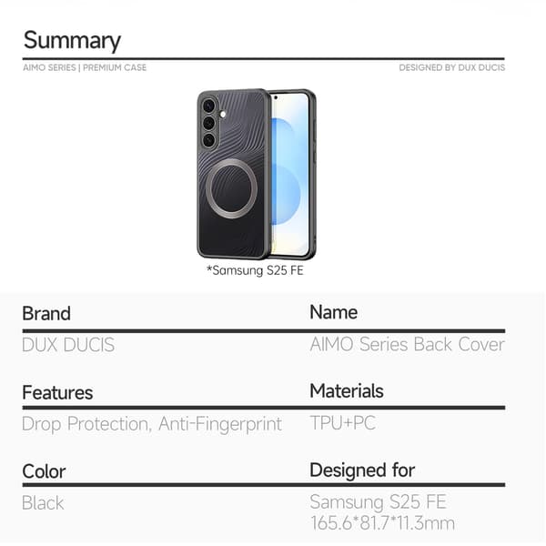 DUX DUCIS Samsung S25 FE Aimo Series Cover - Sort