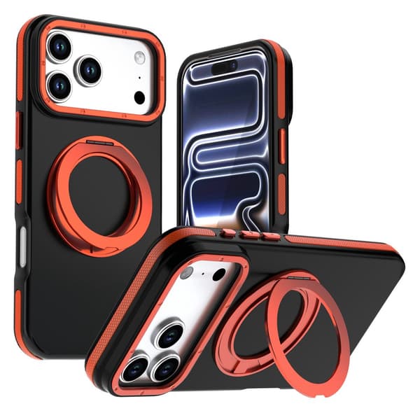 SKALO Hybrid 360° Ring Cover til iPhone 18 Pro Max - Sort-Orange