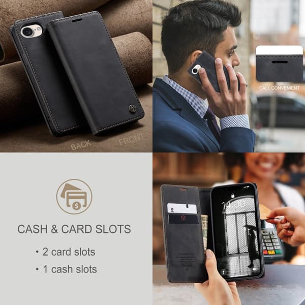 CaseMe 013 Series PU-Læder Flip Cover til iPhone 17e - Sort
