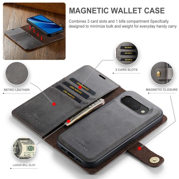 DG MING 2-i-1 Magnet Flip Cover til Google Pixel 10a - Grå