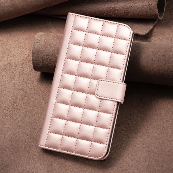SKALO BINFEN COLOR Square Grid Plånboksfodral för iPhone 17 Pro Max - Roséguld