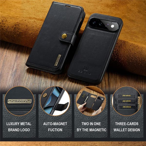 DG MING 2-i-1 Magnet Flip Cover til Google Pixel 11 Pro - Sort