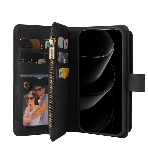 SKALO KT-2 Big Wallet 17-RUM Flip Cover til iPhone 18 Pro Max - Sort