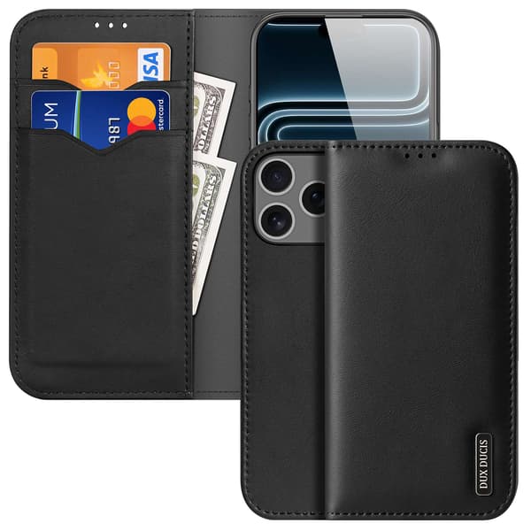 DUX DUCIS Hivo Series Ægte Læder Flip Cover til iPhone 18 Pro Max - Sort