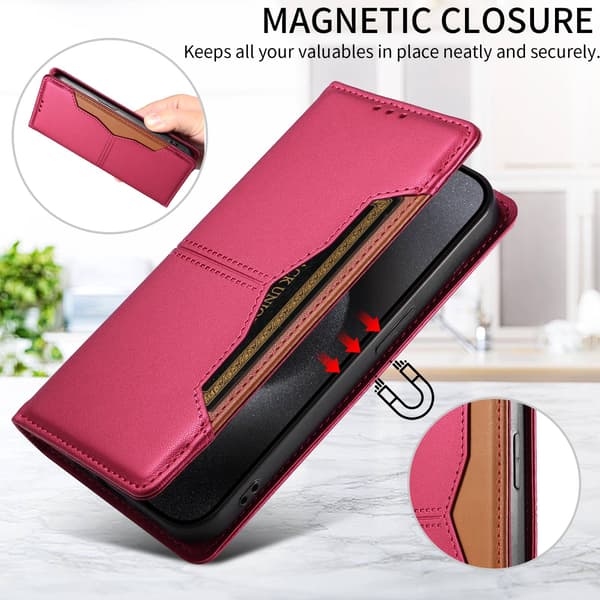 SKALO PU-Läder Plånboksfodral för iPhone 18 Pro - Cerise