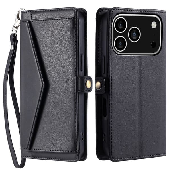 SKALO PU-Læder Kuvert Flip Cover til iPhone 18 Pro - Sort