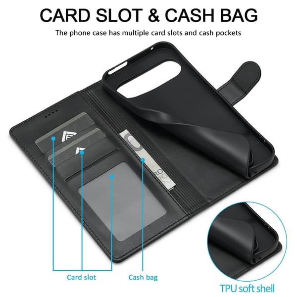 SKALO LC.IMEEKE Premium PU-læder Flip Cover til Google Pixel 11 - Sort