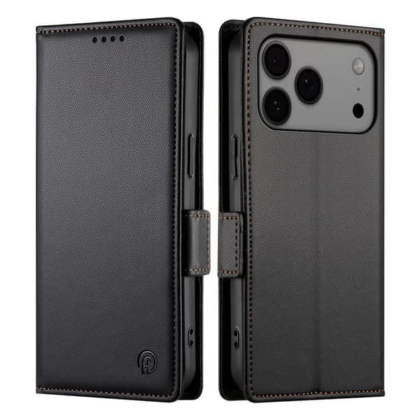 SKALO PU-Läder Plånboksfodral för iPhone 17 Pro Max - Svart