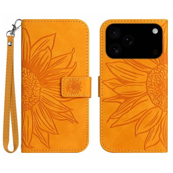 SKALO Præget Blomst Flip Cover til iPhone 18 Pro Max - Gul