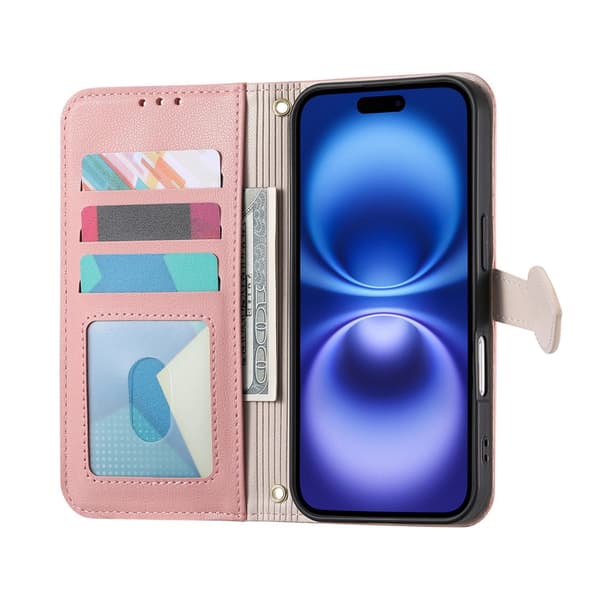 SKALO PU-Läder Lövdesign Plånboksfodral för iPhone 17 Pro Max - Roséguld
