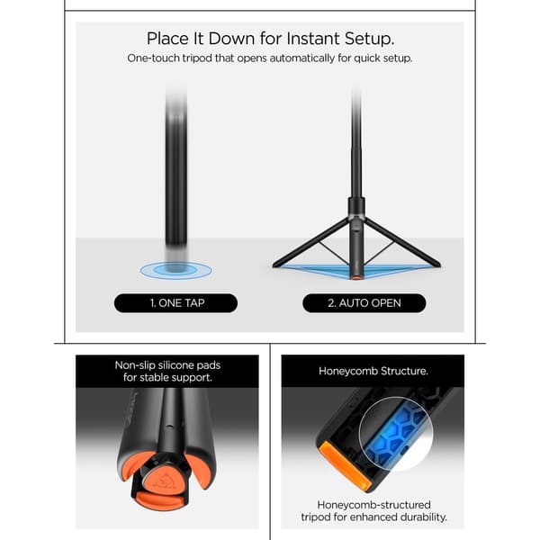 Spigen S582W Selfie stick med stativ MagSafe Bluetooth 1,66m - Sort