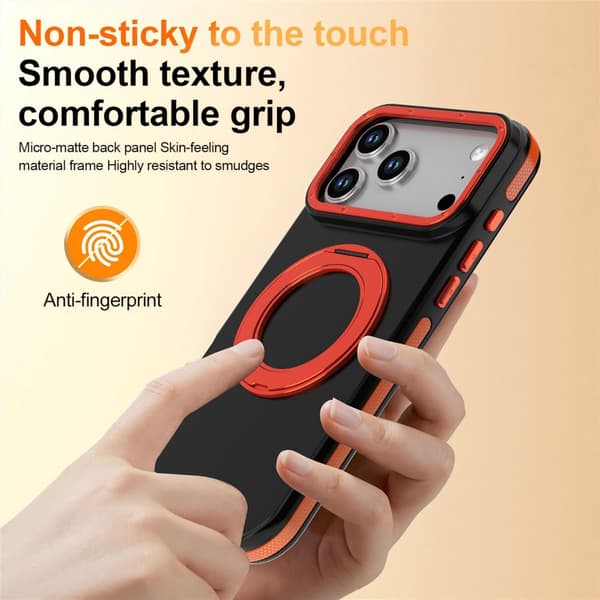 SKALO Hybrid 360° Ring Cover til iPhone 18 Pro - Sort-Orange