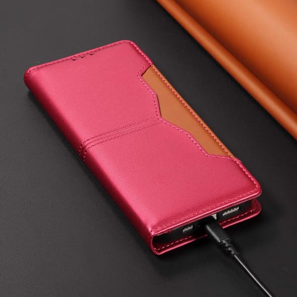SKALO PU-Läder Plånboksfodral för iPhone 18 Pro Max - Cerise