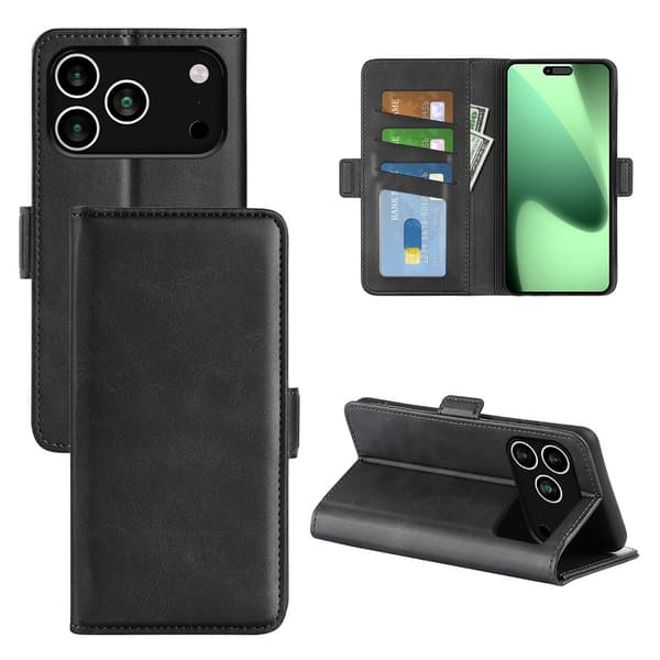 SKALO Premium ID Flip Cover til iPhone 18 Pro Max - Sort