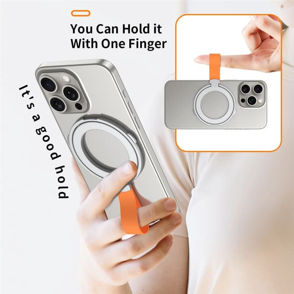 SKALO Magnetisk Dobbeltring Mobilgreb med Rem og Foldbart Stativ - Sort-Orange