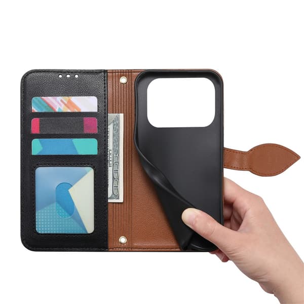 SKALO PU-Læder Bladdesign Flip Cover til iPhone 18 Pro Max - Sort
