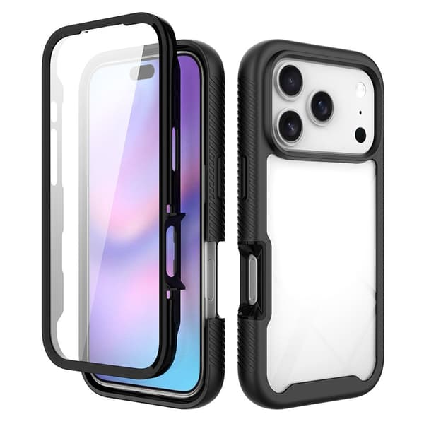 SKALO Shockproof Clear Hybrid+Skærmbeskyttelse Cover til iPhone 18 Pro - Sort