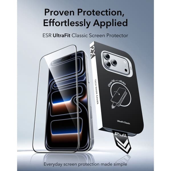 2-PACK ESR UltraFit Classic Tempered Glass Skærmbeskyttelse til iPhone 18 Pro Max - Sort