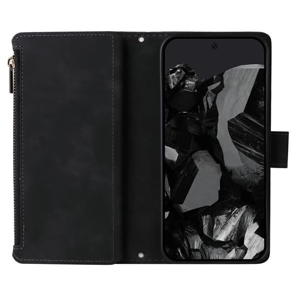 SKALO Zipper PU-læder Flip Cover til Google Pixel 11 - Sort