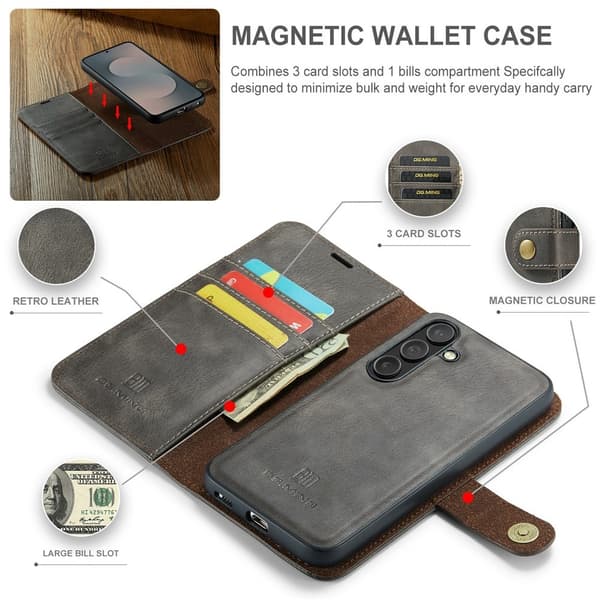 DG MING Samsung S25 FE 2-i-1 Magnet Plånboksfodral - Grå