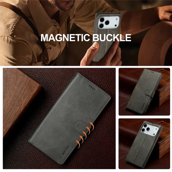SKALO LC.IMEEKE Premium PU-läder Plånboksfodral för iPhone 18 Pro Max - Grå