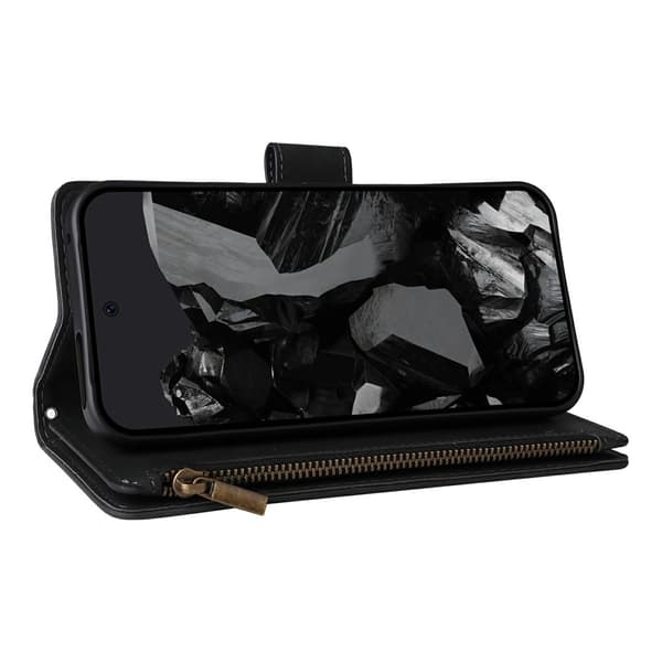 SKALO Zipper PU-læder Flip Cover til Google Pixel 11 - Sort