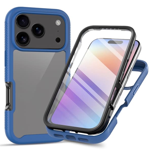 SKALO Shockproof Clear Hybrid+Skærmbeskyttelse Cover til iPhone 18 Pro - Blå